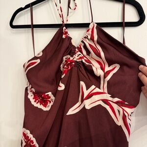 Banana Republic - Halter satin, floral, cranberry top - Size M